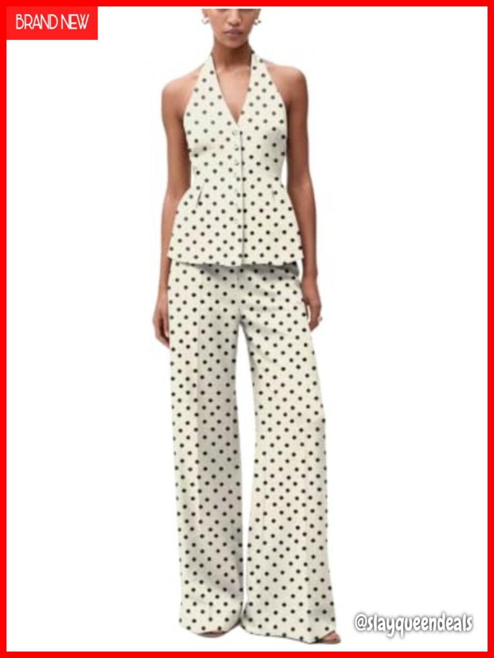 Sexy 2 Piece Zebra Print Halter Top Wide Leg Pants Set